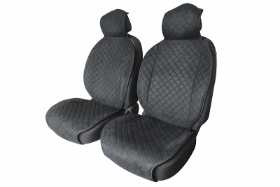 Накидки на передние сиденья из черной замши с стежкой ромб (2 шт.)