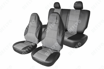 Универсальные чехлы на сиденья KARBON, литой подголовник, экокожа черная/ замша серая