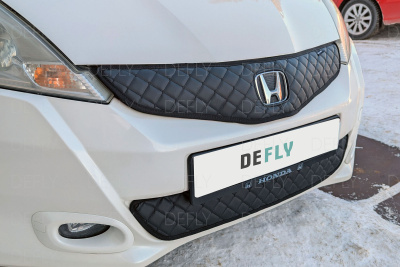 Утеплитель радиатора для Honda Fit (GE, GP), 2010-2013, рестайлинг, экокожа черная 
