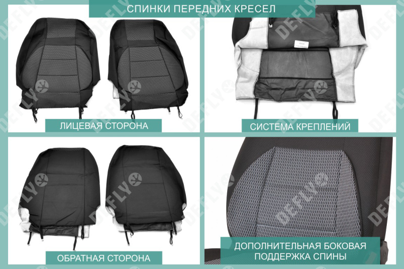 Чехлы на сиденья Lada Granta, 2011-2018, дополнительная боковая поддержка, задний ряд 60/40, жаккард черный/серый