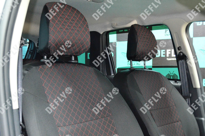 Чехлы на сиденья Renault Duster (HS), 2015-2021, Expression, Privilege, экокожа черная/жаккард красный ромб