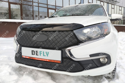 Утеплитель радиатора для Лада Гранта 2, Кросс, Спорт, 2018-н.в., экокожа черная 