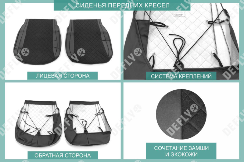 Чехлы на сиденья Hyundai Solaris, 2017-2022, экокожа черная/замша черная ромб