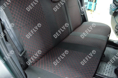 Чехлы на сиденья Renault Duster (HS), 2015-2021, Expression, Privilege, экокожа черная/жаккард красный ромб