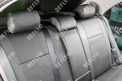 Чехлы на сиденья Toyota Avensis (T250), 2003-2008, cедан, задний ряд 60/40, экокожа черная