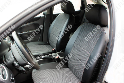 Чехлы на сиденья Ford Focus 2, 2004-2011, экокожа черная/жаккард