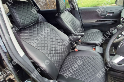 Чехлы на сиденья Toyota Wish (XE20), 2009-2017, 5 мест, экокожа черная/ромб перфорация