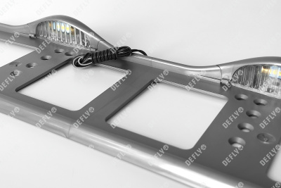 Рамка для номера автомобиля с верхней LED подсветкой, пластиковая, серая