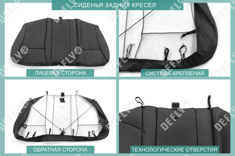 Чехлы на сиденья Лада Гранта 2, 2018-н.в., спинка 2 ряда цельная, экокожа черная