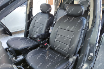 Чехлы на сиденья Nissan Note (E11), 2005-2007, правый руль, спинка 2 ряда раздельная, экокожа черная