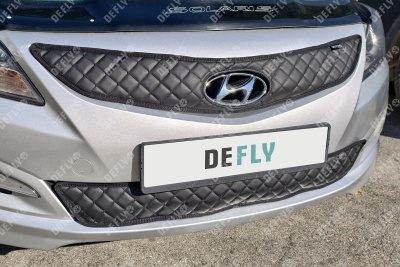 Утеплитель радиатора для Hyundai Solaris (RB), 2014-2017, рестайлинг, экокожа черная