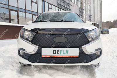 Утеплитель радиатора для Лада Гранта 2, Кросс, Спорт, 2018-н.в., экокожа черная 