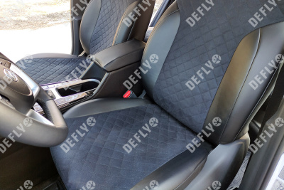 Чехлы на сиденья Hyundai Creta (SU2), 2020-2022, экокожа черная/замша черная ромб 