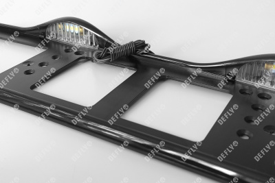 Рамка для номера автомобиля с верхней LED подсветкой, пластиковая, черная, 2 шт 