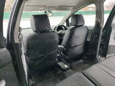 Чехлы на сиденья Toyota Wish (XE10), 2003-2009, 7 мест, экокожа черная/ромб перфорация