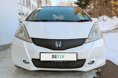 Утеплитель радиатора для Honda Fit (GE, GP), 2010-2013, рестайлинг, экокожа черная 