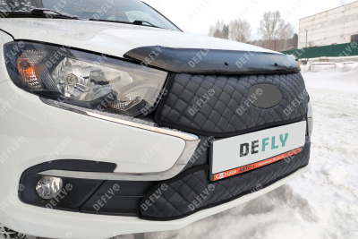 Утеплитель радиатора для Лада Гранта 2, Кросс, Спорт, 2018-н.в., экокожа черная 