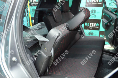 Чехлы на сиденья Renault Duster (HS), 2015-2021, Expression, Privilege, экокожа черная/жаккард красный ромб