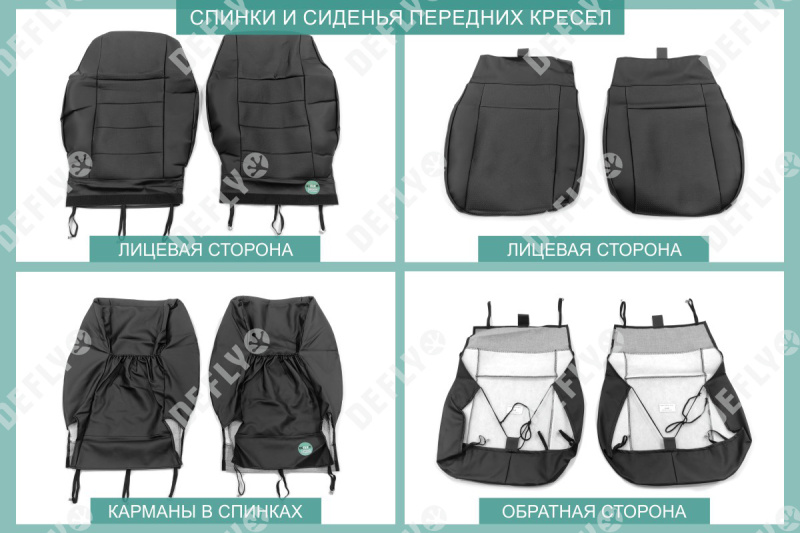 Чехлы на сиденья УАЗ Пикап, 2014-н.в., без заднего подлокотника, экокожа черная