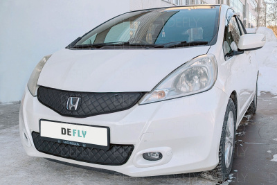 Утеплитель радиатора для Honda Fit (GE, GP), 2010-2013, рестайлинг, экокожа черная 