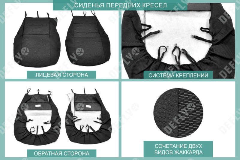 Чехлы на сиденья ВАЗ 2109/21099/2114/2115, Лада Нива (2131), 1993-2019, дополнительная боковая поддержка, жаккард черный/серый