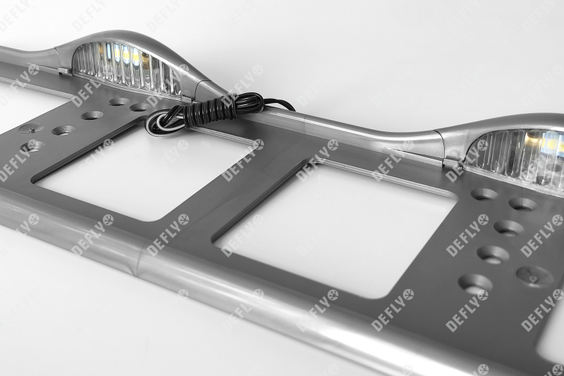 Рамка для номера автомобиля с верхней LED подсветкой, пластиковая, серая, 2 шт