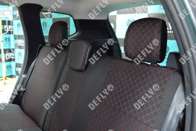 Чехлы на сиденья Renault Duster (HS), 2015-2021, Expression, Privilege, экокожа черная/жаккард красный ромб