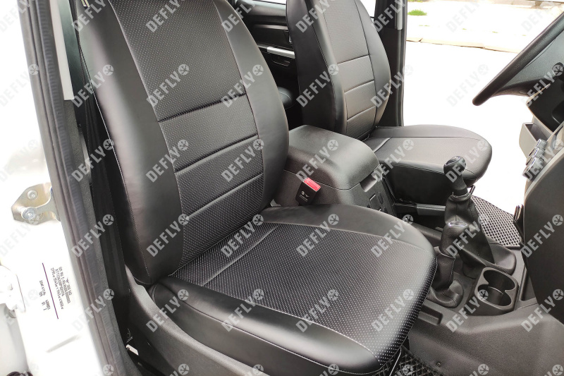 Чехлы на сиденья УАЗ Пикап, 2014-н.в., без заднего подлокотника, экокожа черная